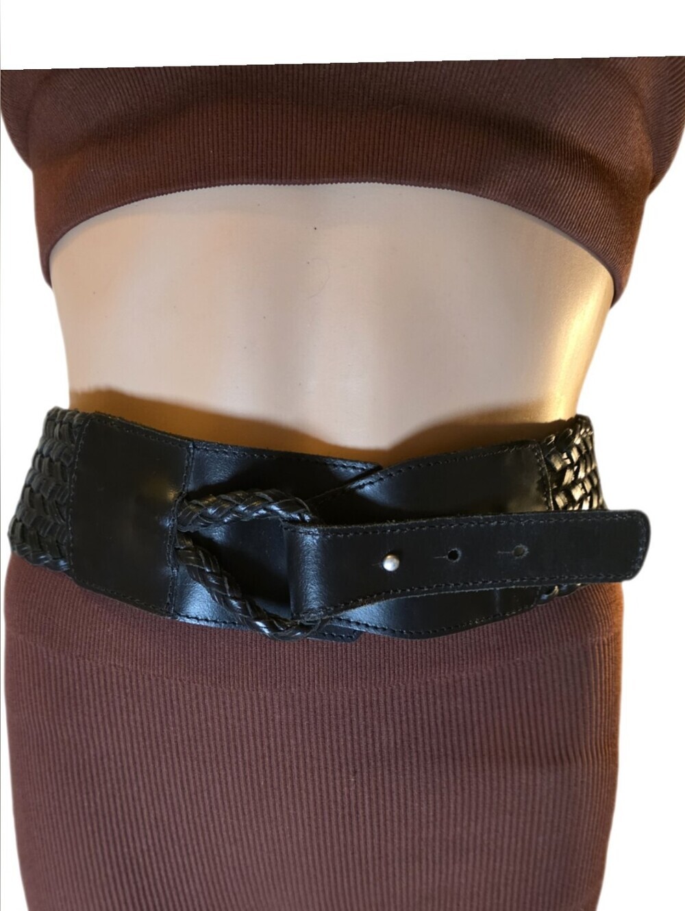 VTG 2006 Old Navy Wide Braided Leather Belt - Black Y2K Boho Excellent Condition
